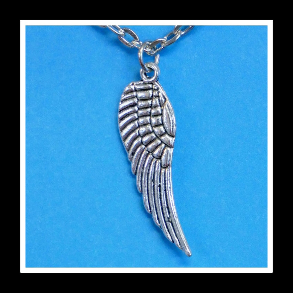 MENDEL Guardian Angel Wings Charm Pendant Necklace – Stainless Steel Chain Set – 25" Silver