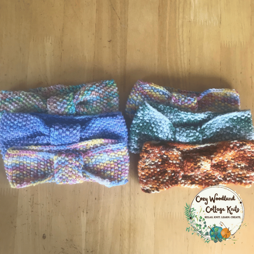 six toddler headbands with a bow shape at the front of each headband.
