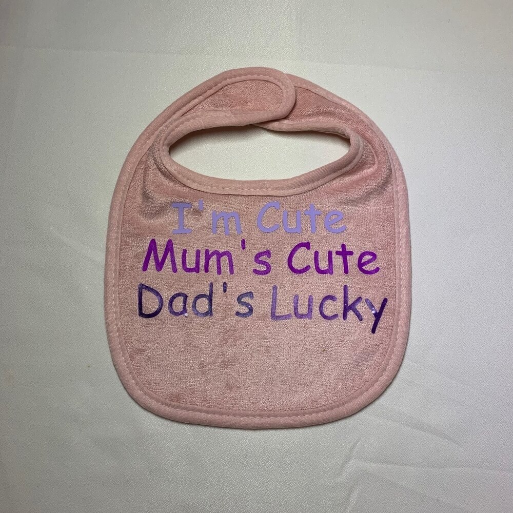 I'm Cute Mum's Cute Dad's Lucky Bib Dark Pink | on The Hive NZ | sold by  Crafty Ideas
