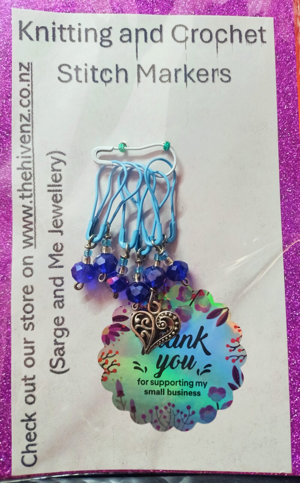 blue knitting or crochet stitch markers