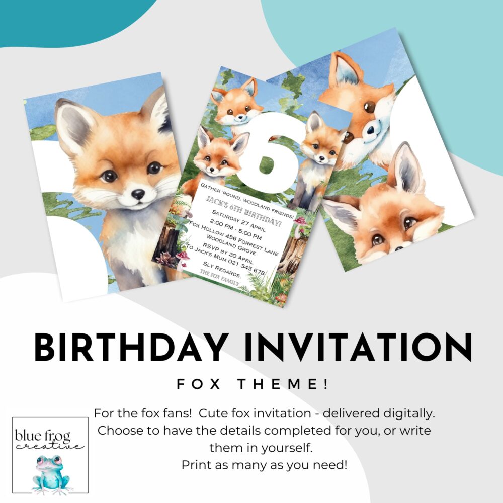 Fox birthday invitations