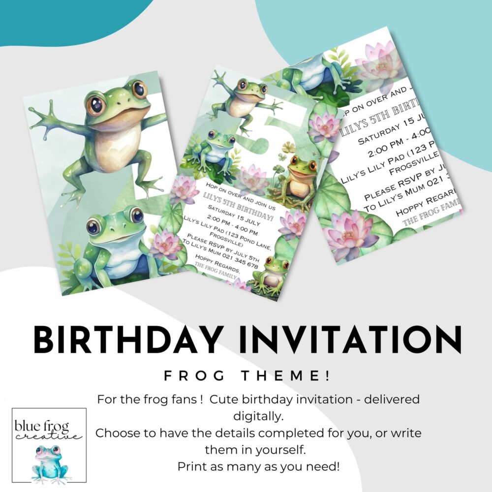 Digital Birthday Invitations - Frog Themed