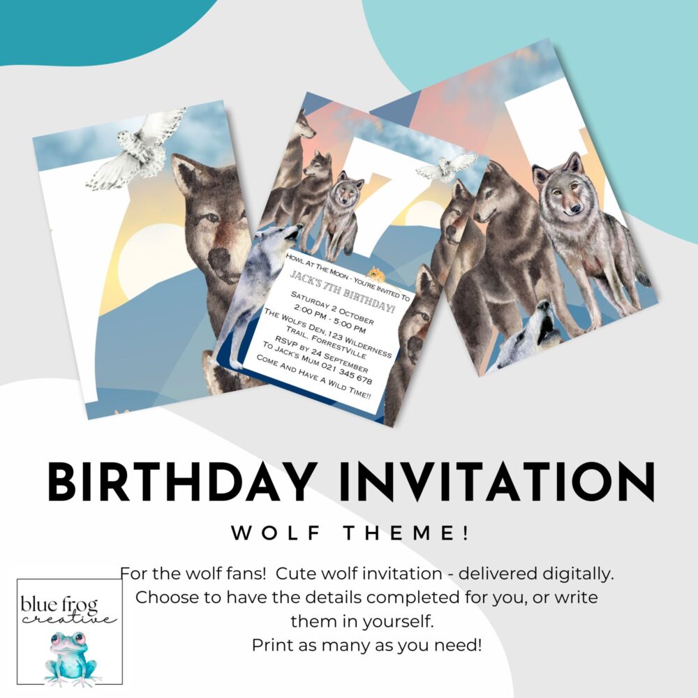 Wolf theme birthday invitations