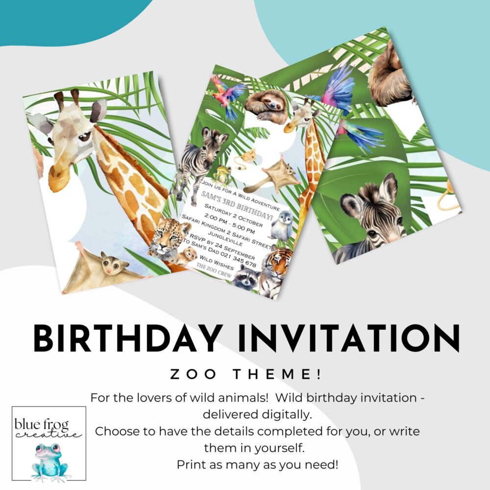 Digital Zoo Animals Party invitations