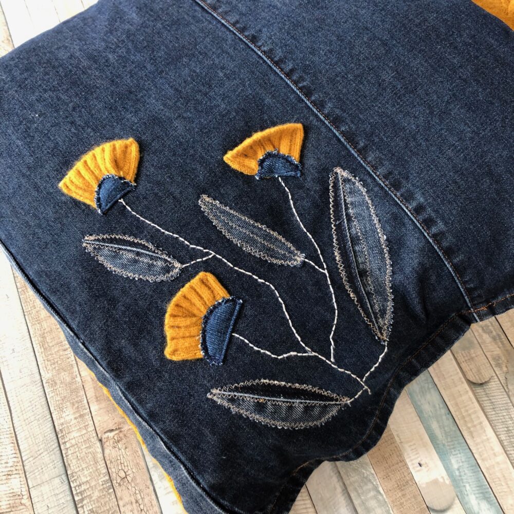 denim cushion close-up