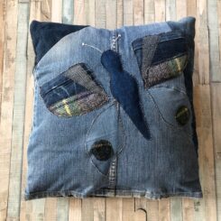 Denim/Wool Cushion Butterfly Design