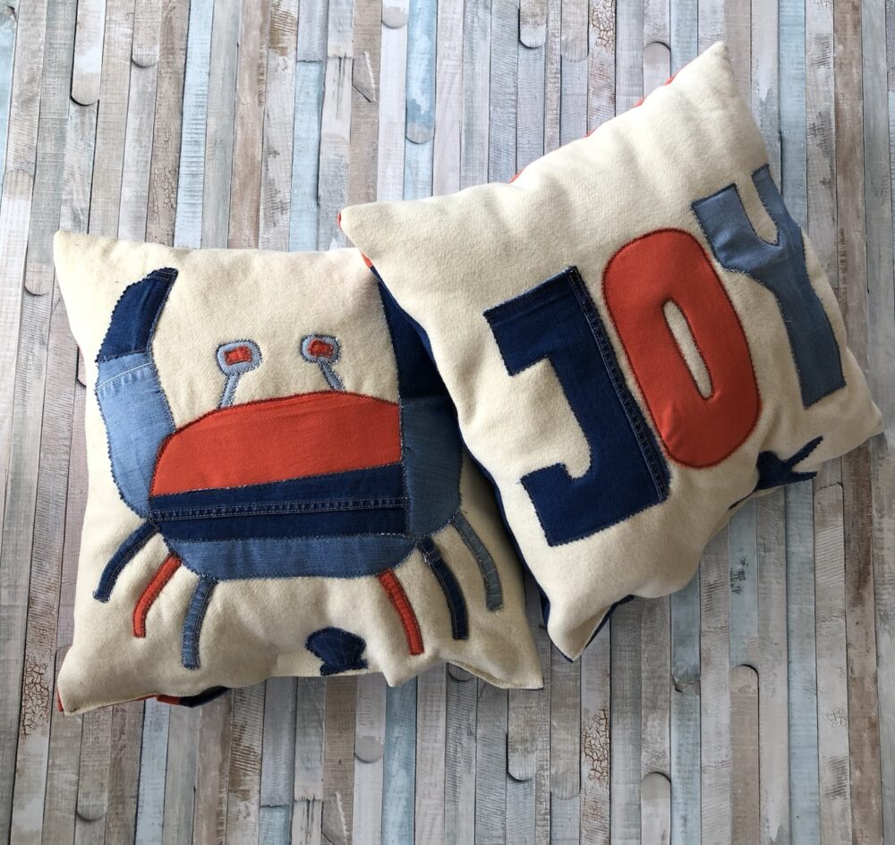 denim/wool cushion combo