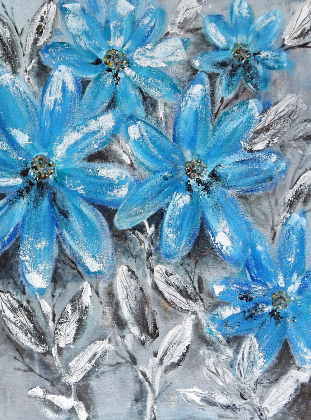 Acrylic Painting - Blue Flowers