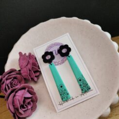 teal flower drop earrings