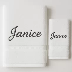 embroidered name on white hand towel