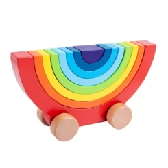 Wooden Rainbow Toddler Nesting Stacker Puzzle Blocks on Wheels