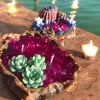 Pink succulent geode candle