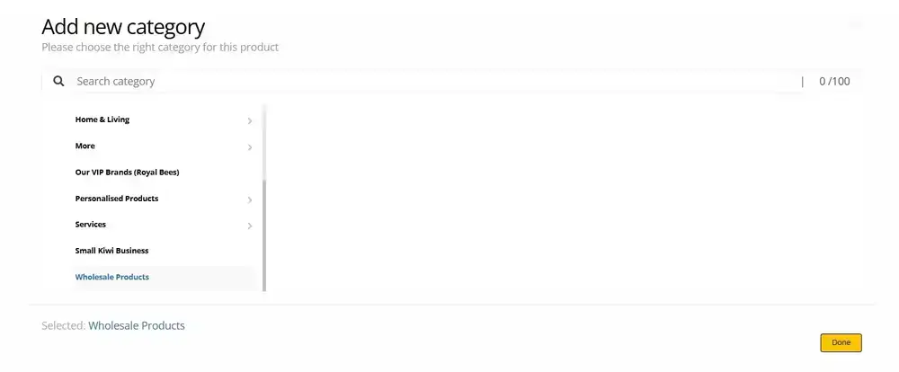 vendor add product to wholesale category on the hive nz