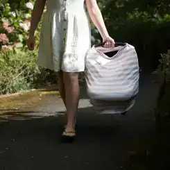 Stretchy capsule cover in blush and white stripes, handmade by Edens Elephants