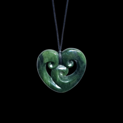 Kawakawa Pounamu Triple Koru Heart Pendant TKH002