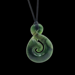 Authentic Genuine Handcrafted New Zealand Greenstone Pounamu Twist with Koru Pendant