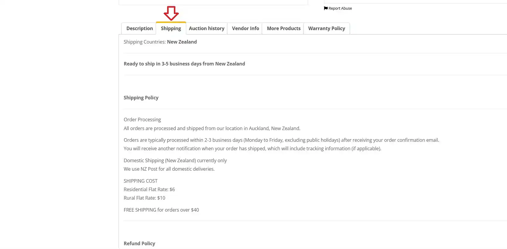 shipping tab on product listings looks like this