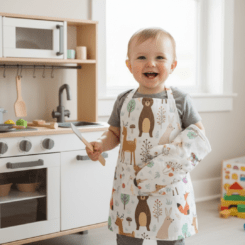 Kids Cartoon 100% Cotton Apron and Oven Mitt Set Canvas 10oz