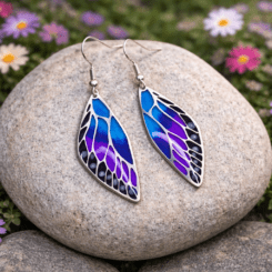 Violet Monarch Butterfly Wing Earrings (Silver)
