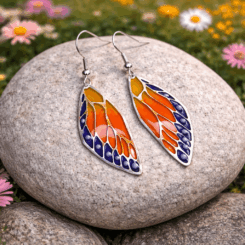 Amber Monarch Butterfly Wing Earrings (Silver)