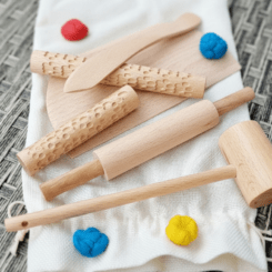 5 Piece Wooden Montessori Kids Kitchen Utensil Playdough Cooking Set