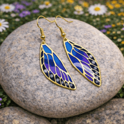 Violet Monarch Butterfly Wing Earrings (Gold)