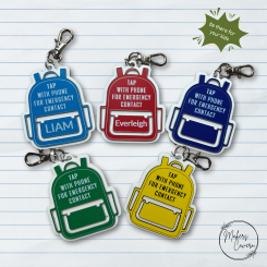 Personalised emergency contact backpack tag