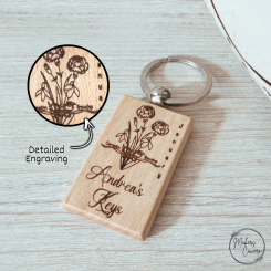 Personalised Bamboo Birthday Flower Keyrings