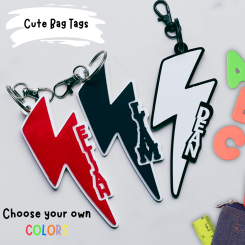 Personalised Lightning Bolt Acrylic Backpack Tag