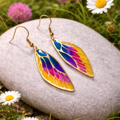 Rainbow Monarch Butterfly Wing Earrings Yellow (Gold)