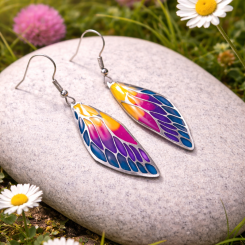 Rainbow Monarch Butterfly Wing Earrings Emerald (Silver)