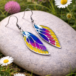 Rainbow Monarch Butterfly Wing Earrings Yellow (Silver)