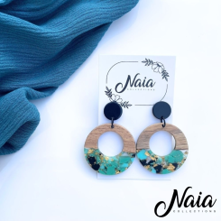 Turquoise wood and resin Dangle Earrings