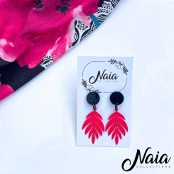 Black and hot pink leaf dangle earrings
