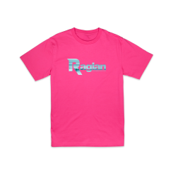 Kids Raglan NZ crew neck t-shirt bright pink with coastal surf photo design