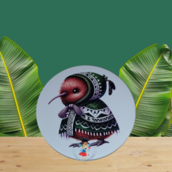 printed ceramic coaster - Kiwi in a cloke