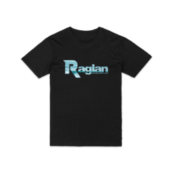 Mens Raglan NZ crew neck t-shirt black with coastal surf photo design
