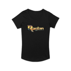 Womens Raglan NZ sunset scoop neck t-shirt black with Indicators surf photo design