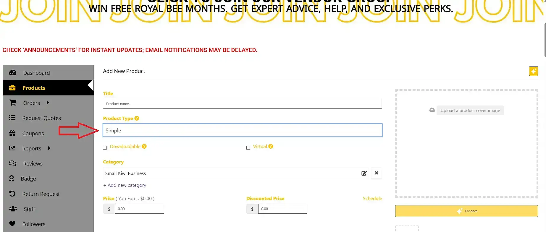choose simple in the product type to be able to add addons