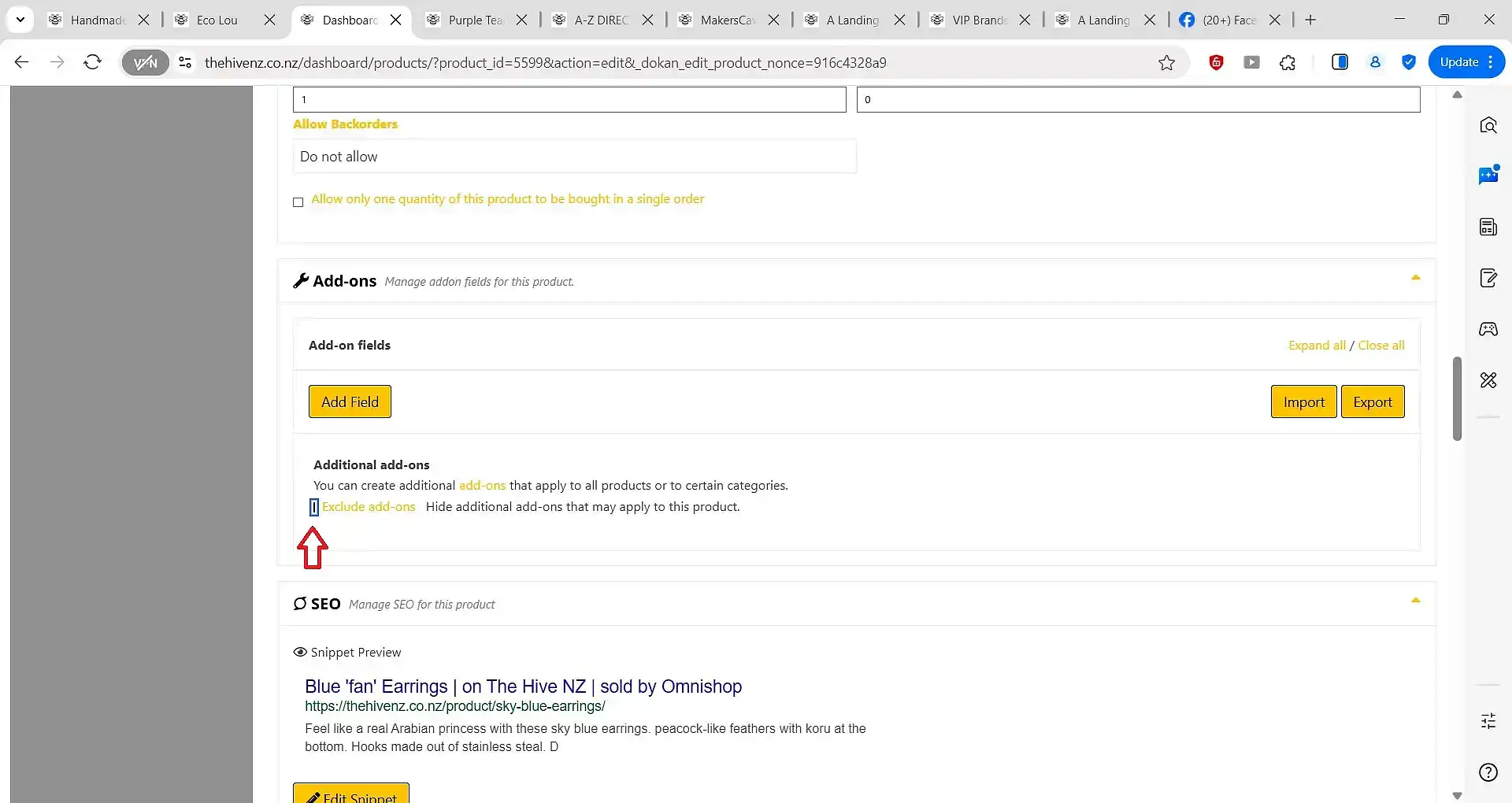 tick to exclude add ons it is black when ticked
