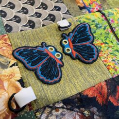 Embroidered Butterfly Shoe Wings: Bold Blue and Red