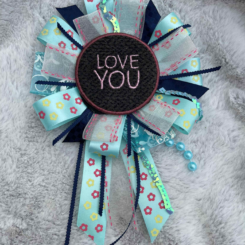Blue Floral Handmade Ribbon Rosette: Swappable Badge Brooch