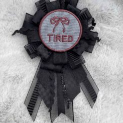 Black Handmade Ribbon Rosette — Swappable Badge Brooch