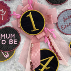 Pink Handmade Ribbon Rosette — Swappable Badge Brooch