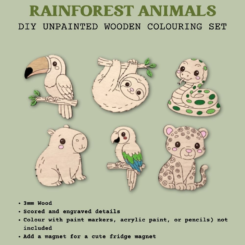 DIY Wooden Rainforest Animals Coloring Set