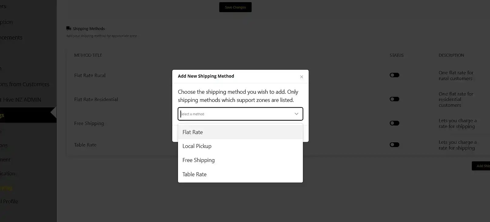 click add shipping method and see pop up