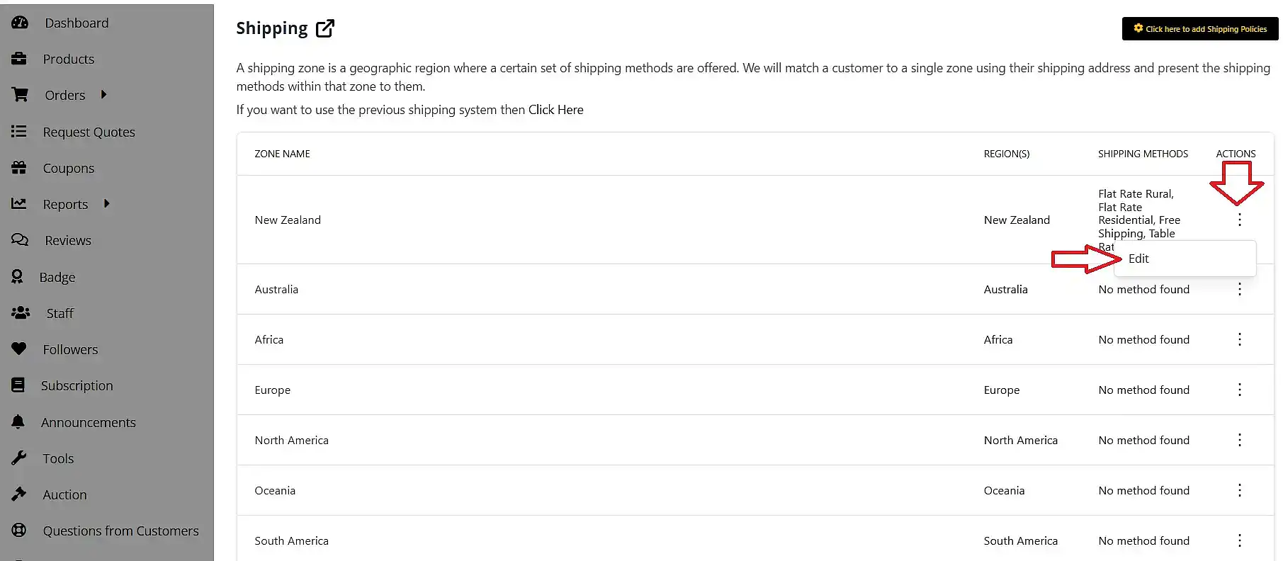 click to edit the region you want to add shipping for