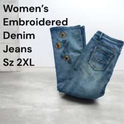 Women's Denim jeans with embroidered sunflowers 2XL