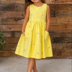 Yellow with Embroidered Flowers Dress