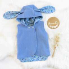 Wool Vest Blue Bunny Ears size 1